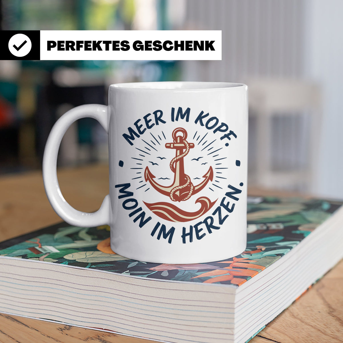Anker Tasse mit Spruch Meer im Kopf Moin im Herzen, Maritime – Weiß [farbe:weiß]