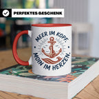 Anker Tasse mit Spruch Meer im Kopf Moin im Herzen, Maritime – Rot [farbe:rot]