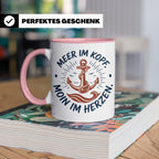 Anker Tasse mit Spruch Meer im Kopf Moin im Herzen, Maritime – Rosa [farbe:rosa]