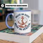Anker Tasse mit Spruch Meer im Kopf Moin im Herzen, Maritime – Blau [farbe:blau]