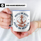 Anker Tasse mit Spruch Meer im Kopf Moin im Herzen, Maritime – Blau [farbe:blau]