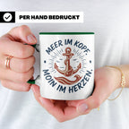 Anker Tasse mit Spruch Meer im Kopf Moin im Herzen, Maritime – Grün [farbe:grün]