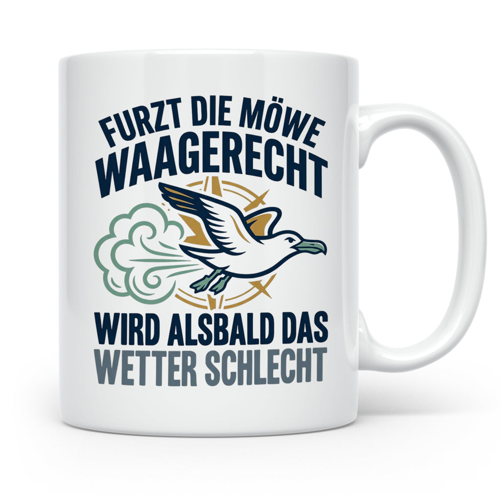 Möwe furzt waagerecht Tasse | Lustiger Spruch für Norddeutsc – Weiß [farbe:weiß]