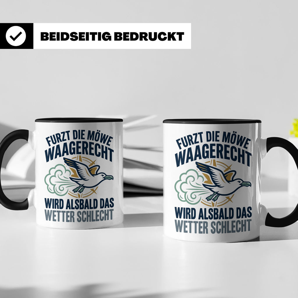 Möwe furzt waagerecht Tasse | Lustiger Spruch für Norddeutsc – Schwarz [farbe:schwarz]