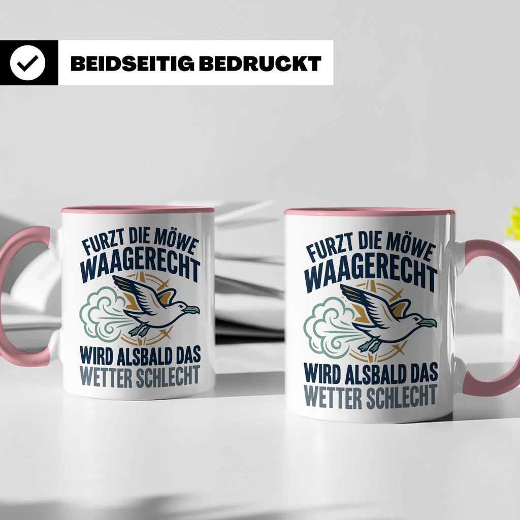 Möwe furzt waagerecht Tasse | Lustiger Spruch für Norddeutsc – Rosa [farbe:rosa]