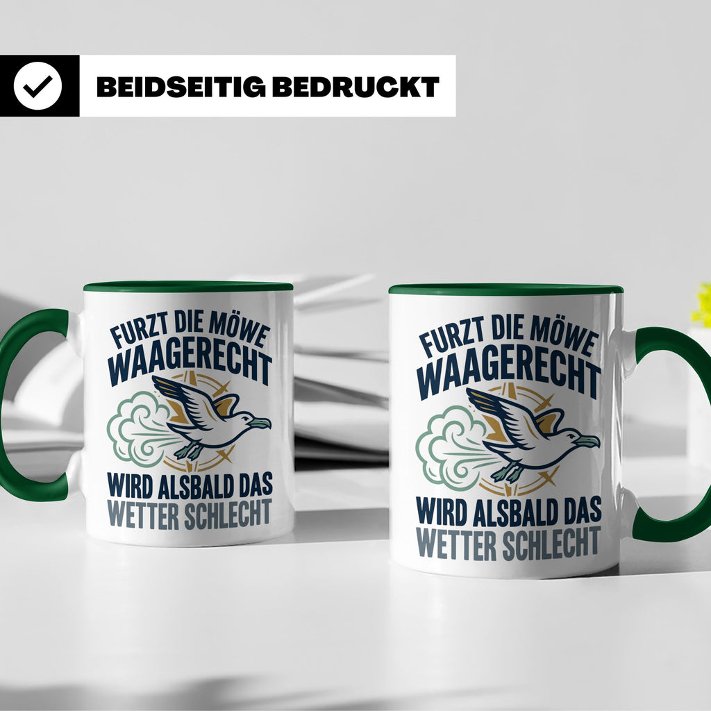 Möwe furzt waagerecht Tasse | Lustiger Spruch für Norddeutsc – Grün [farbe:grün]