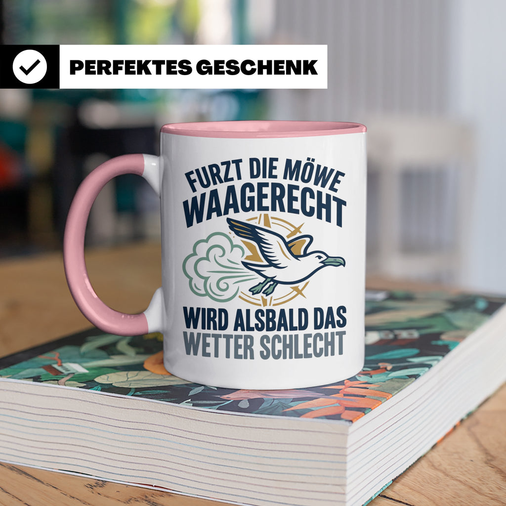 Möwe furzt waagerecht Tasse | Lustiger Spruch für Norddeutsc – Rosa [farbe:rosa]