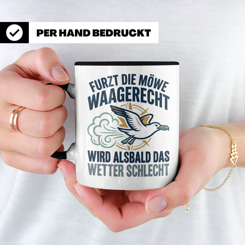 Möwe furzt waagerecht Tasse | Lustiger Spruch für Norddeutsc – Schwarz [farbe:schwarz]