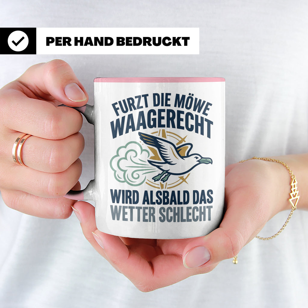 Möwe furzt waagerecht Tasse | Lustiger Spruch für Norddeutsc – Rosa [farbe:rosa]