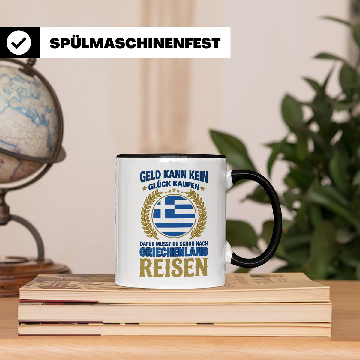 Griechenland Tasse mit Spruch & Flagge, Griechische Wurzeln  – Schwarz [farbe:schwarz]