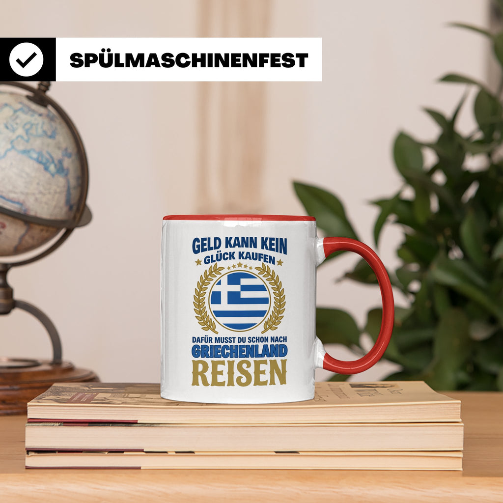 Griechenland Tasse mit Spruch & Flagge, Griechische Wurzeln  – Rot [farbe:rot]