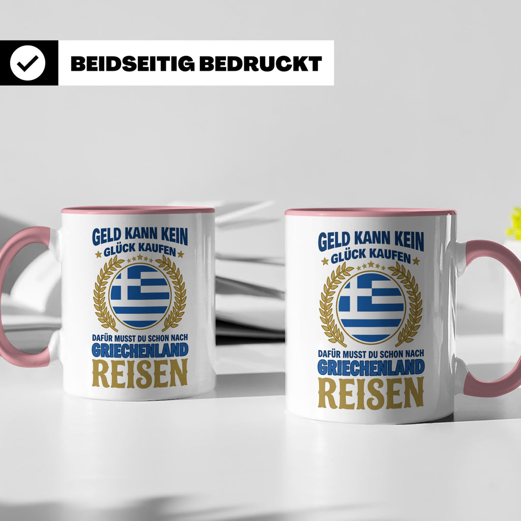 Griechenland Tasse mit Spruch & Flagge, Griechische Wurzeln  – Rosa [farbe:rosa]