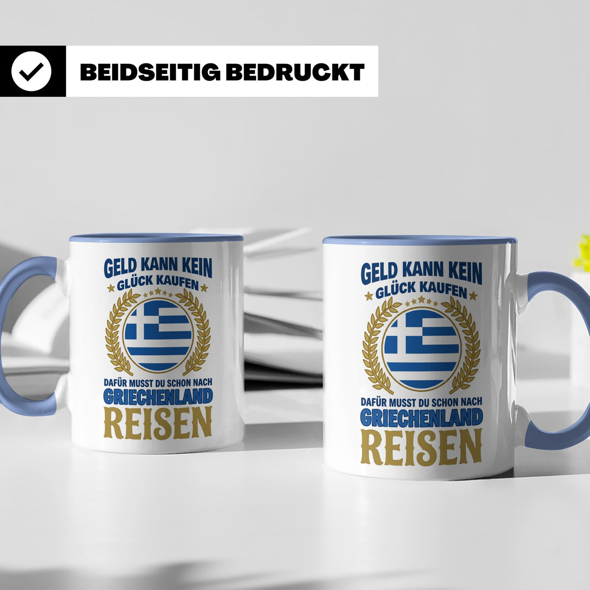 Griechenland Tasse mit Spruch & Flagge, Griechische Wurzeln  – Blau [farbe:blau]