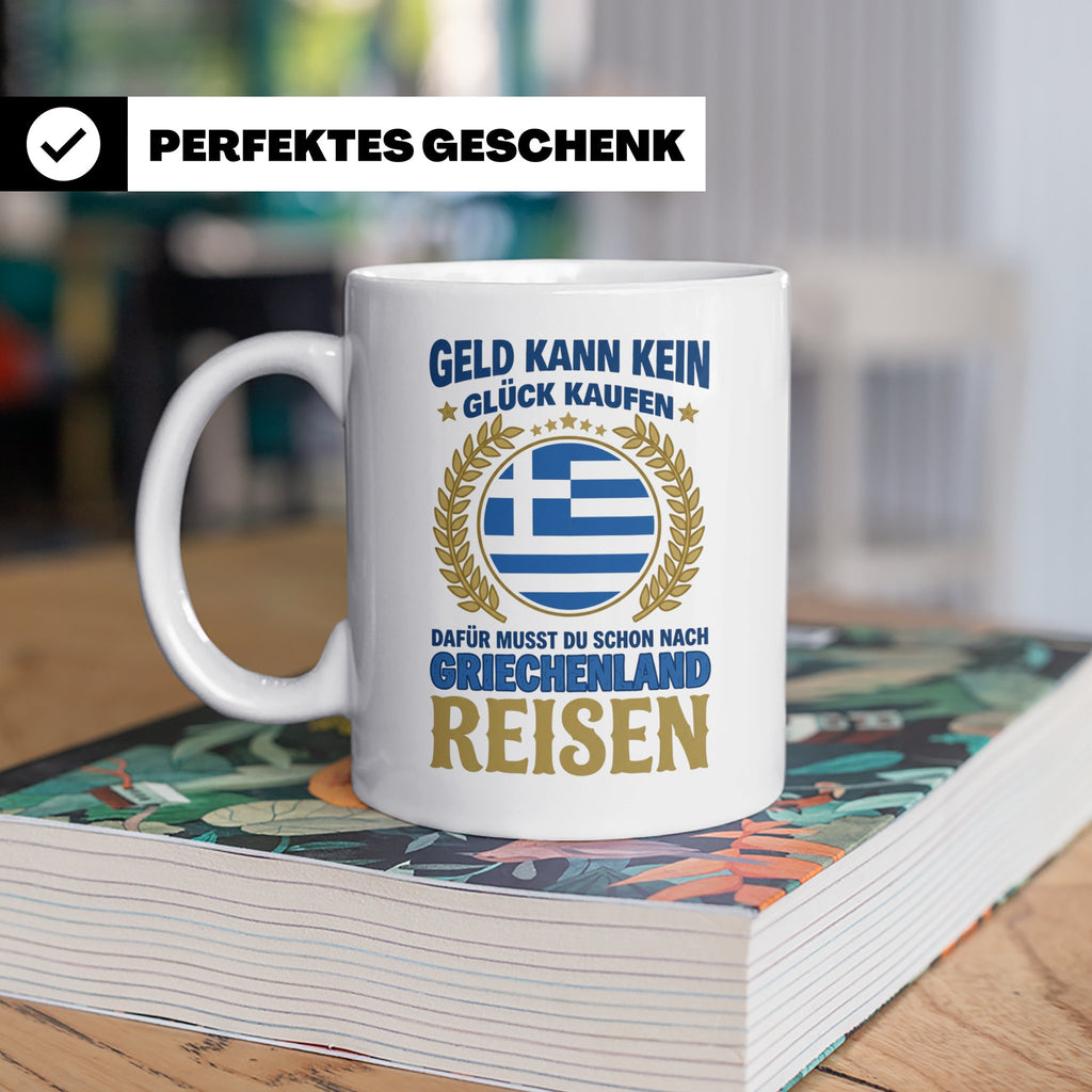 Griechenland Tasse mit Spruch & Flagge, Griechische Wurzeln  – Weiß [farbe:weiß]