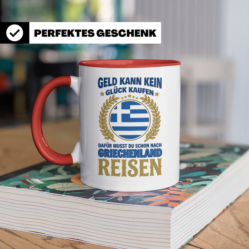 Griechenland Tasse mit Spruch & Flagge, Griechische Wurzeln  – Rot [farbe:rot]
