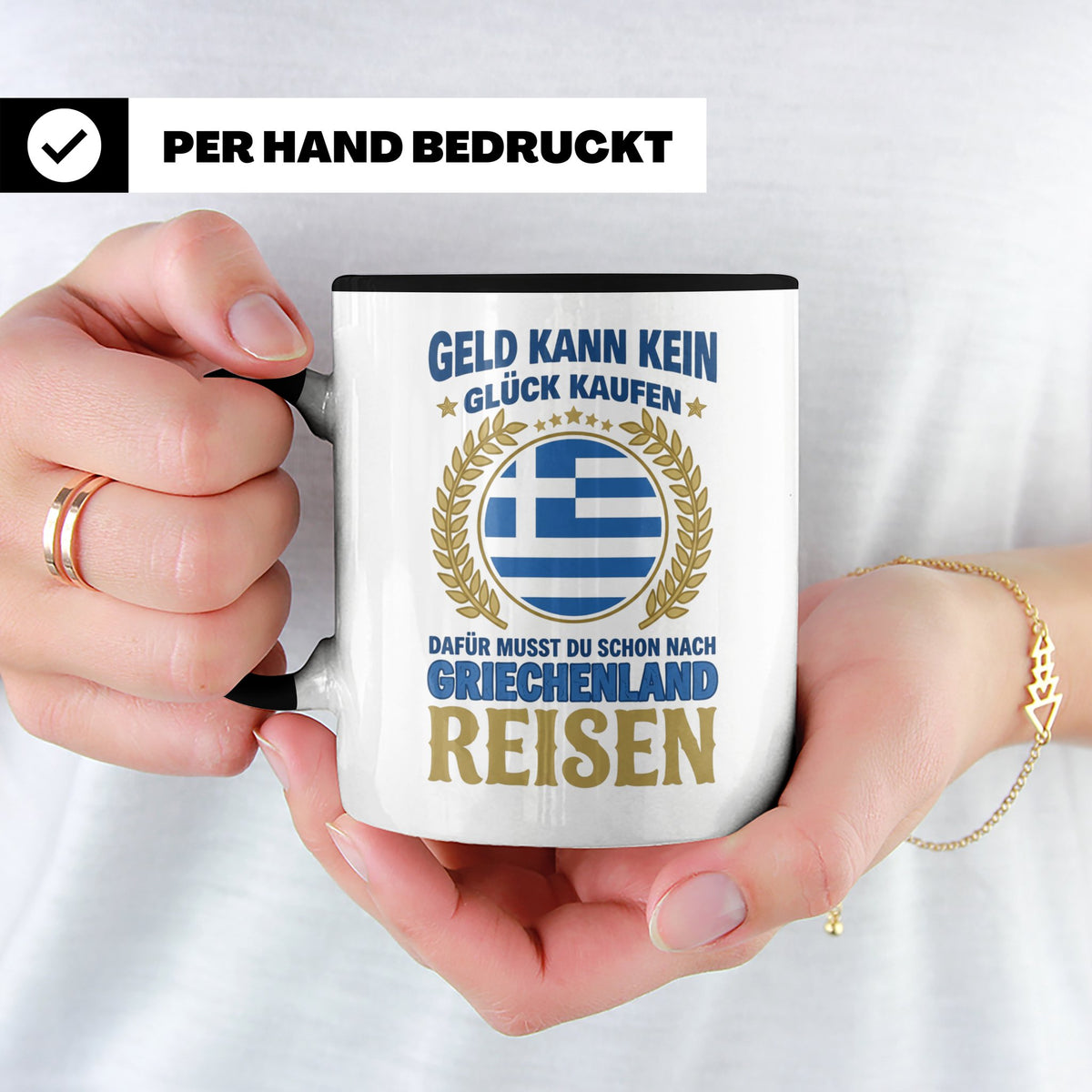 Griechenland Tasse mit Spruch & Flagge, Griechische Wurzeln  – Schwarz [farbe:schwarz]