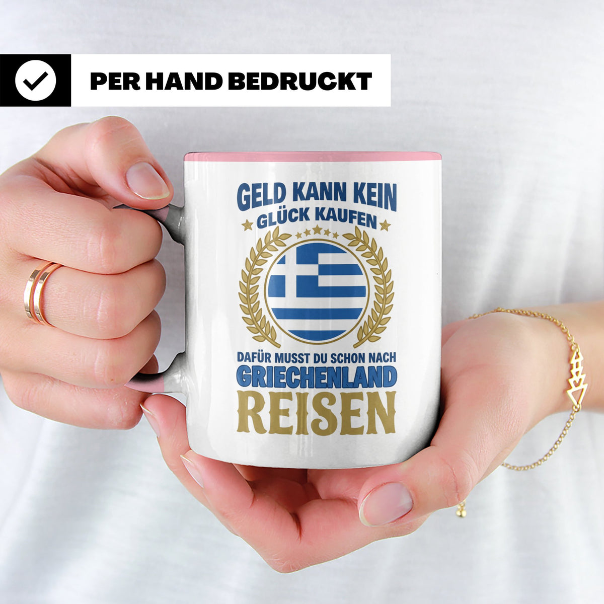 Griechenland Tasse mit Spruch & Flagge, Griechische Wurzeln  – Rosa [farbe:rosa]