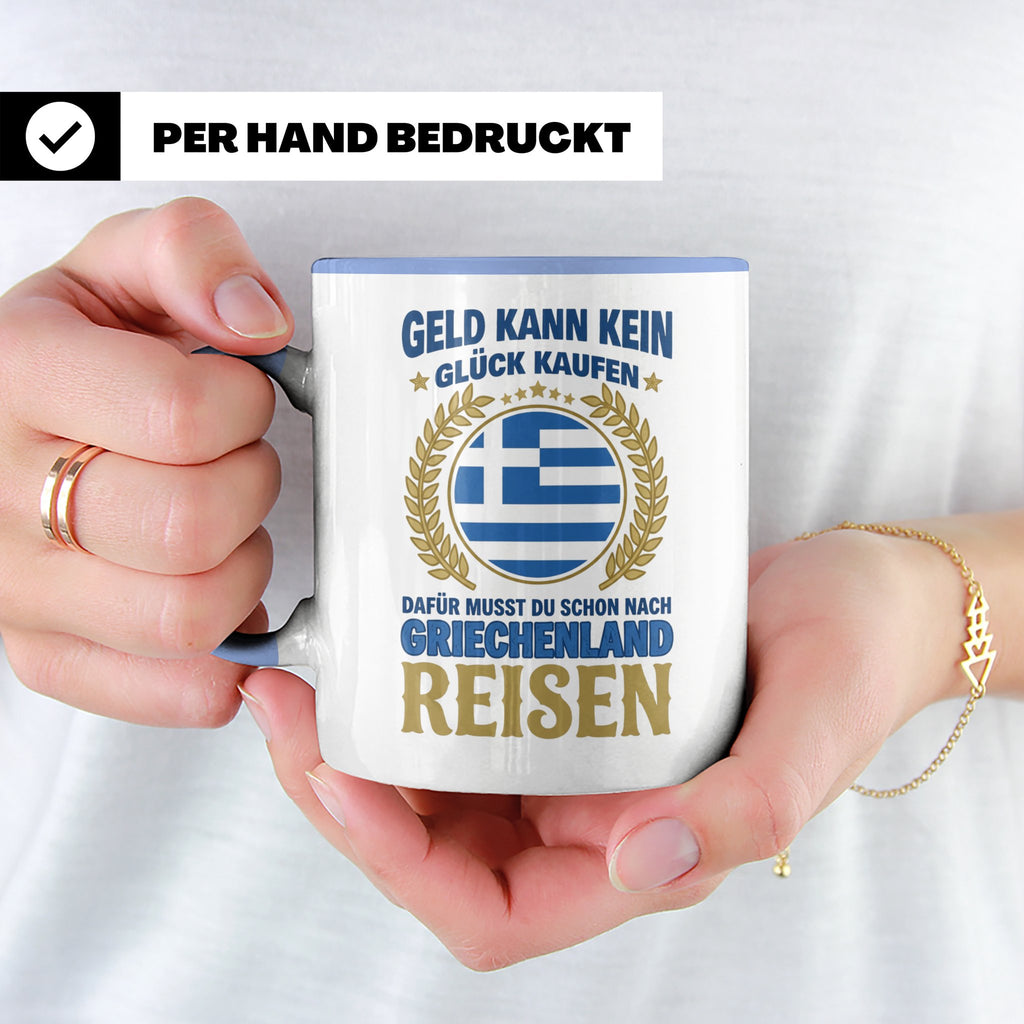 Griechenland Tasse mit Spruch & Flagge, Griechische Wurzeln  – Blau [farbe:blau]
