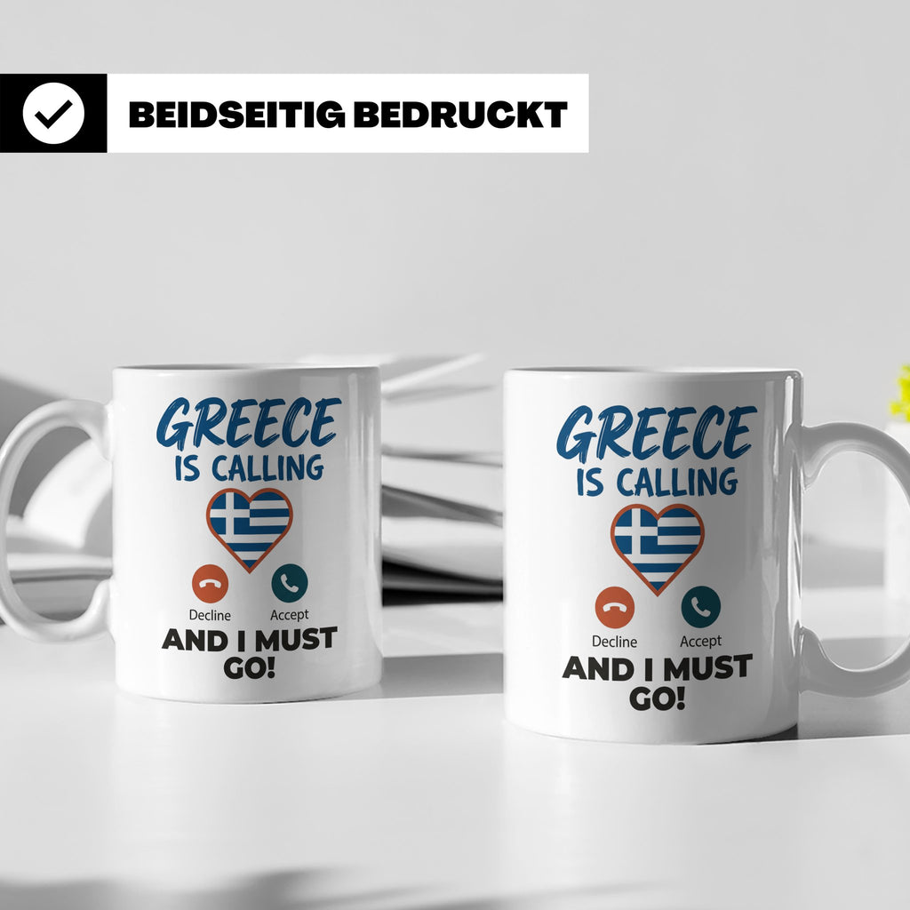 Griechenland Tasse "Greece is Calling" Griechische Flagge He – Weiß [farbe:weiß]