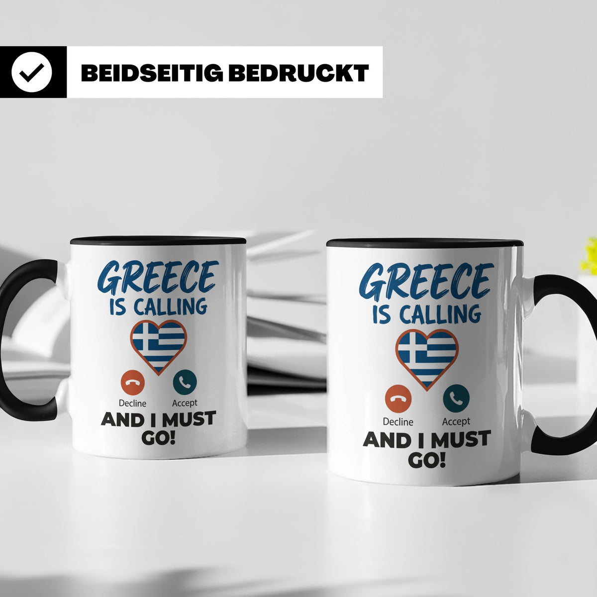 Griechenland Tasse "Greece is Calling" Griechische Flagge He – Schwarz [farbe:schwarz]
