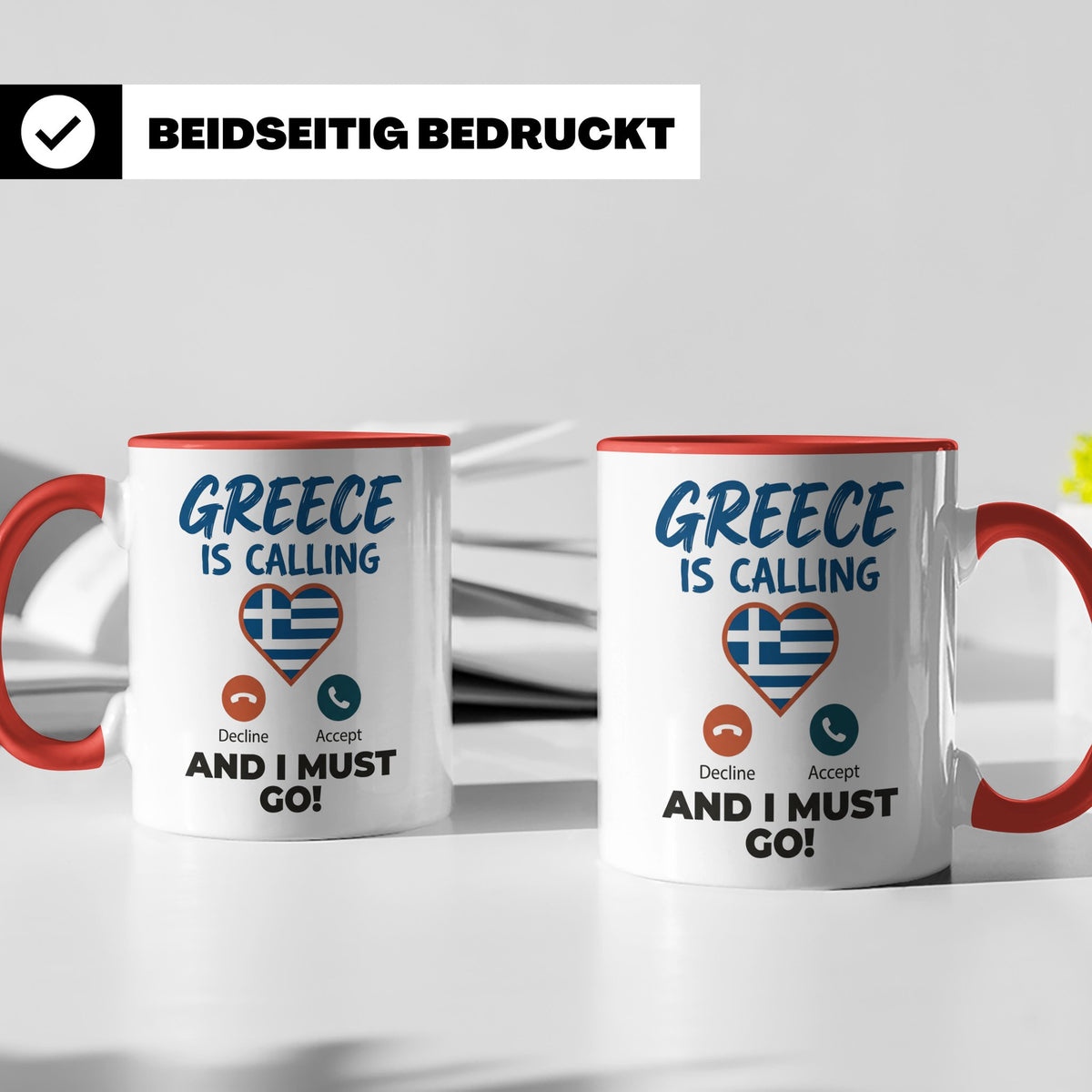 Griechenland Tasse "Greece is Calling" Griechische Flagge He – Rot [farbe:rot]
