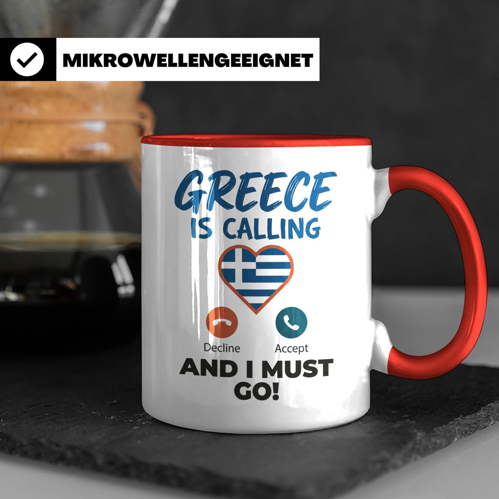 Griechenland Tasse "Greece is Calling" Griechische Flagge He – Rot [farbe:rot]