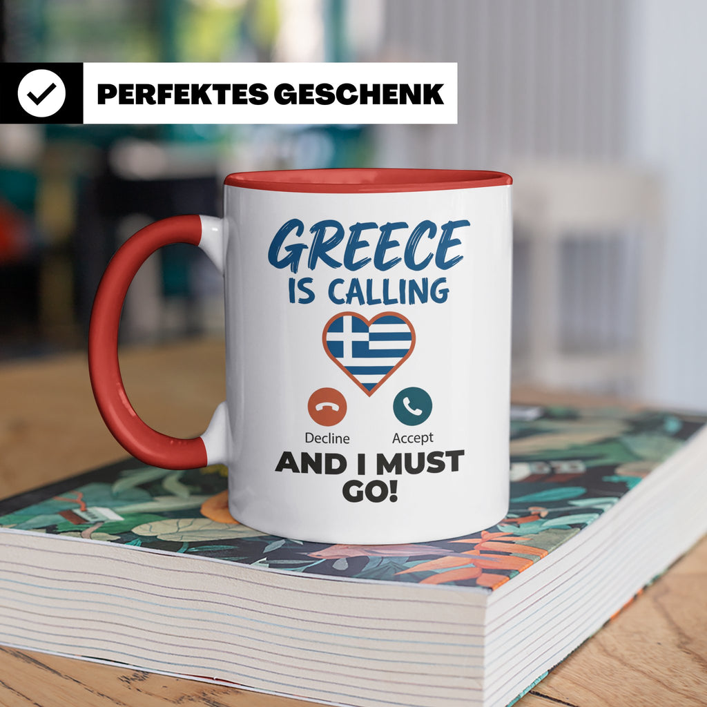 Griechenland Tasse "Greece is Calling" Griechische Flagge He – Rot [farbe:rot]