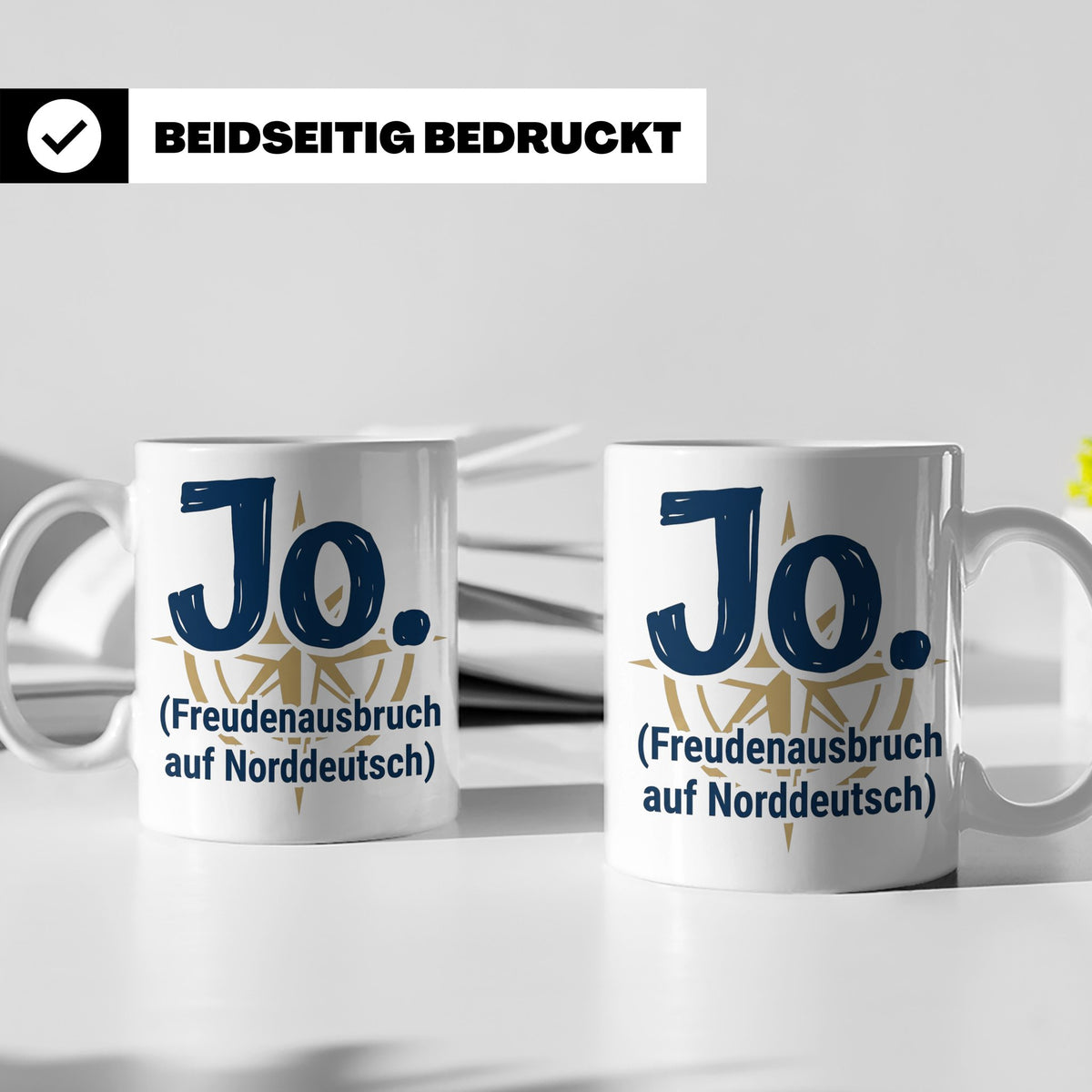 Norddeutschland Tasse Jo Freudenausbruch auf Norddeutsch | L – Weiß [farbe:weiß]