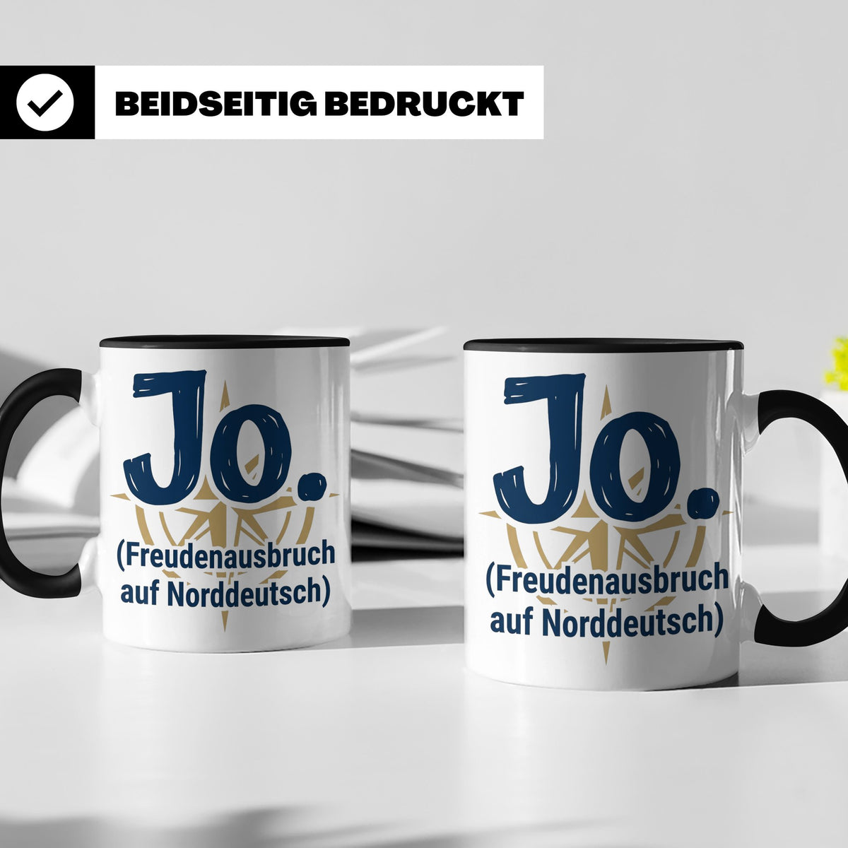 Norddeutschland Tasse Jo Freudenausbruch auf Norddeutsch | L – Schwarz [farbe:schwarz]