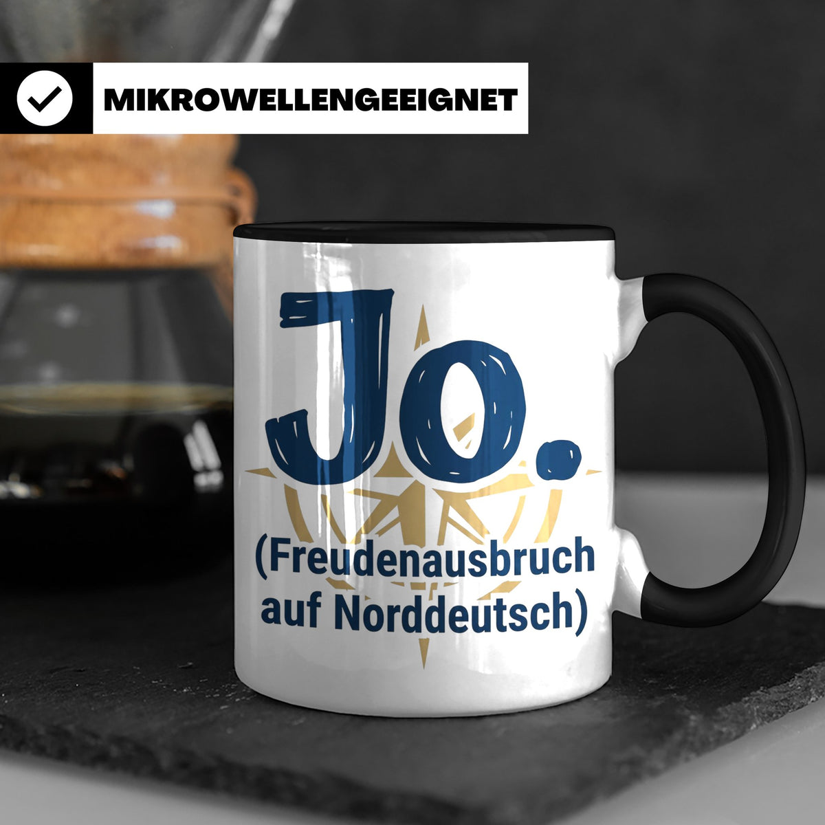 Norddeutschland Tasse Jo Freudenausbruch auf Norddeutsch | L – Schwarz [farbe:schwarz]