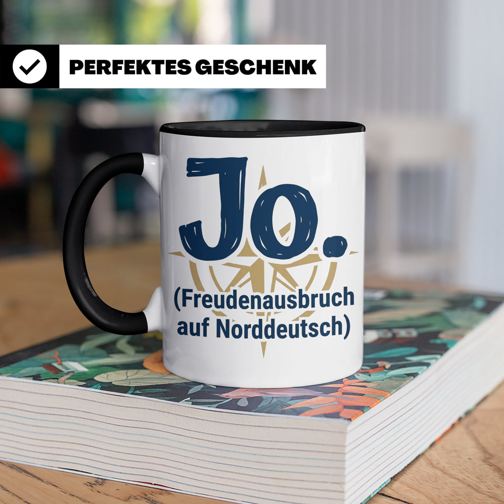 Norddeutschland Tasse Jo Freudenausbruch auf Norddeutsch | L – Schwarz [farbe:schwarz]