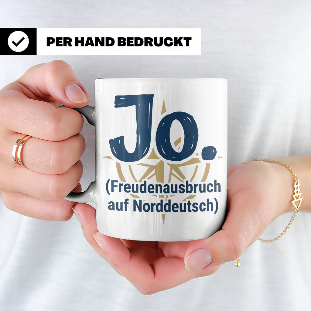 Norddeutschland Tasse Jo Freudenausbruch auf Norddeutsch | L – Weiß [farbe:weiß]