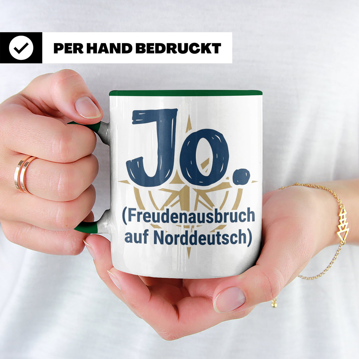 Norddeutschland Tasse Jo Freudenausbruch auf Norddeutsch | L – Grün [farbe:grün]