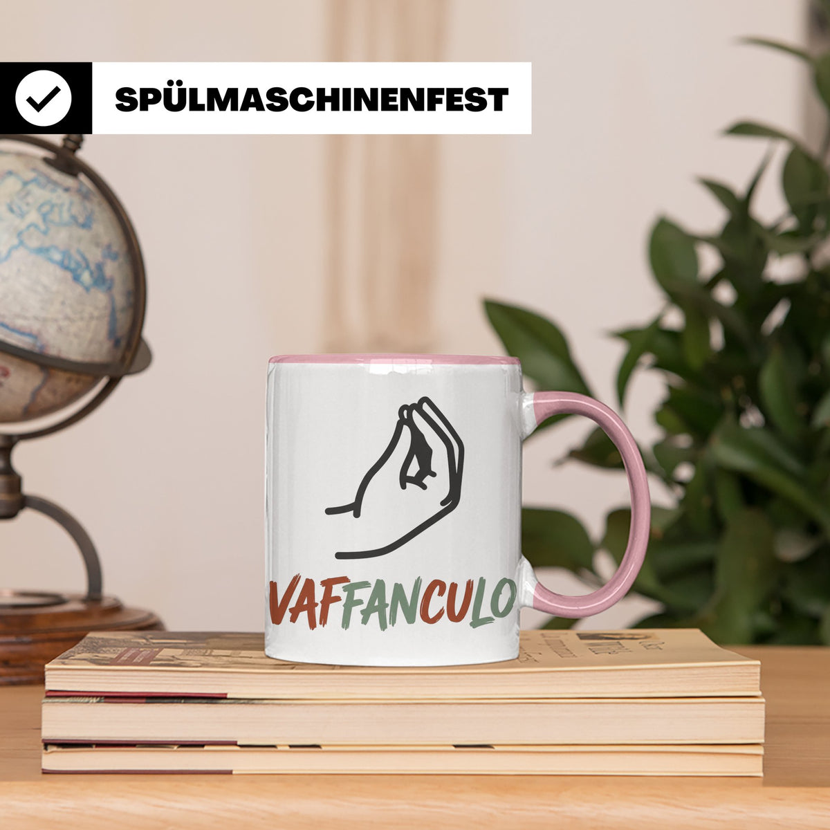 Vaffanculo Tasse mit italienischer Handgeste, lustiger Spruc – Rosa [farbe:rosa]