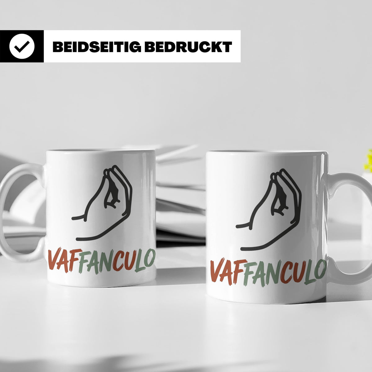 Vaffanculo Tasse mit italienischer Handgeste, lustiger Spruc – Weiß [farbe:weiß]