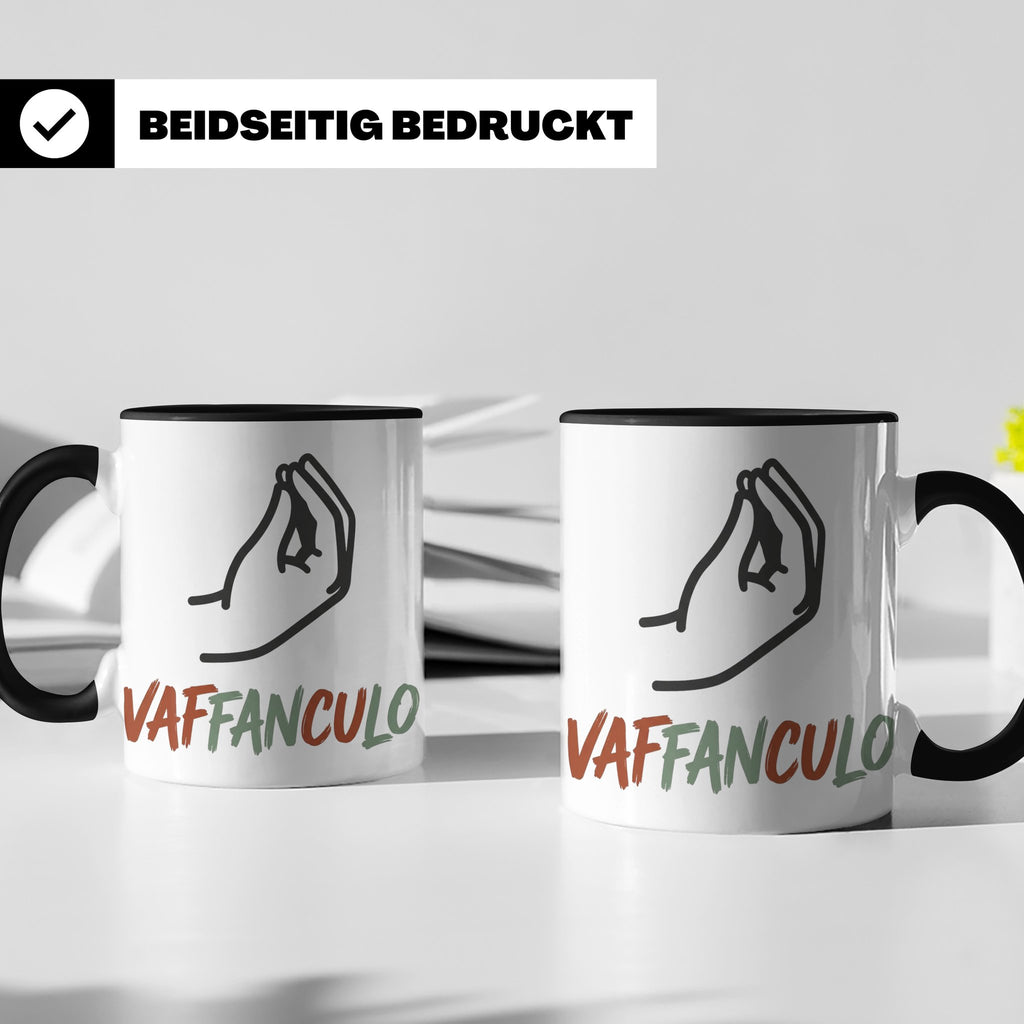 Vaffanculo Tasse mit italienischer Handgeste, lustiger Spruc – Schwarz [farbe:schwarz]