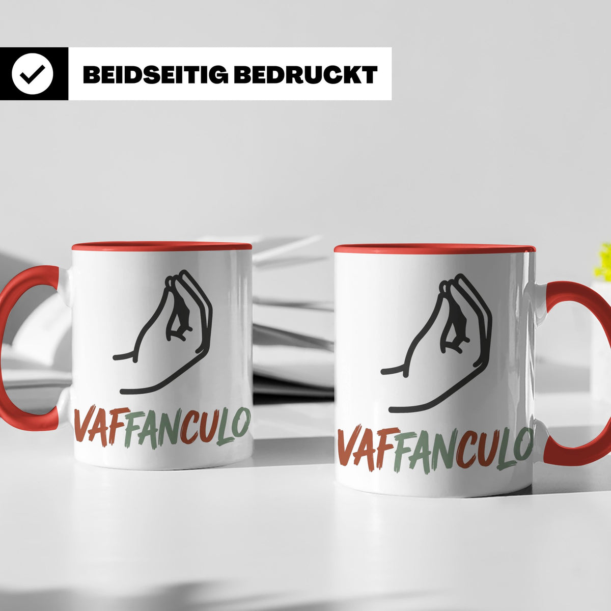 Vaffanculo Tasse mit italienischer Handgeste, lustiger Spruc – Rot [farbe:rot]
