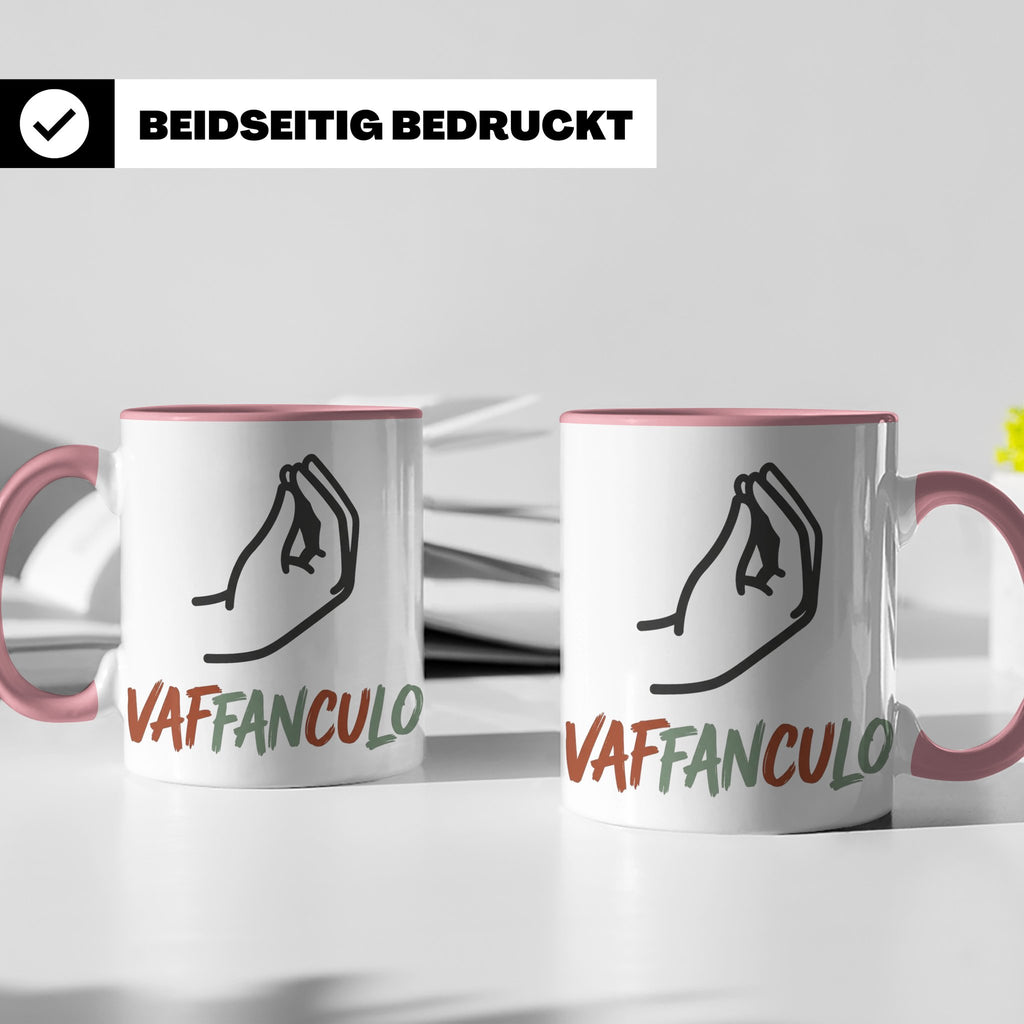 Vaffanculo Tasse mit italienischer Handgeste, lustiger Spruc – Rosa [farbe:rosa]