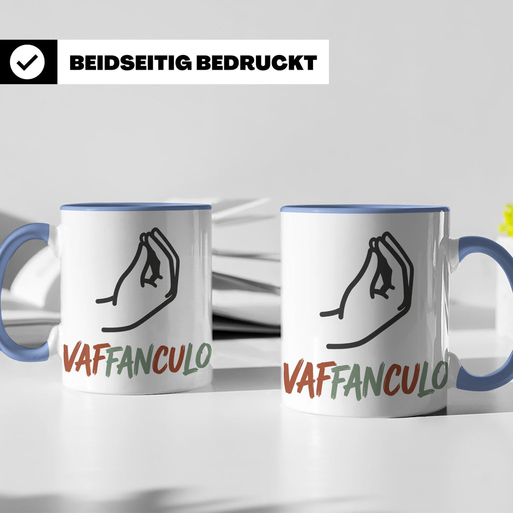 Vaffanculo Tasse mit italienischer Handgeste, lustiger Spruc – Blau [farbe:blau]
