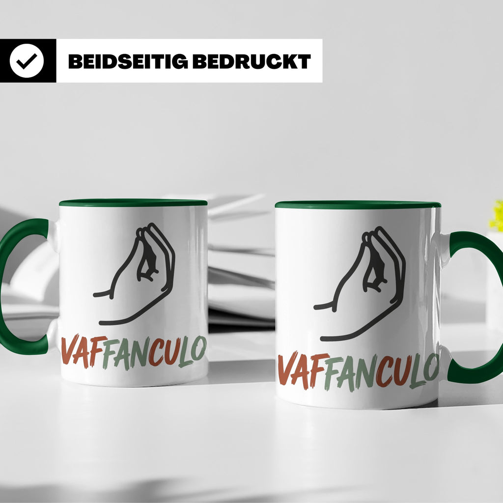 Vaffanculo Tasse mit italienischer Handgeste, lustiger Spruc – Grün [farbe:grün]