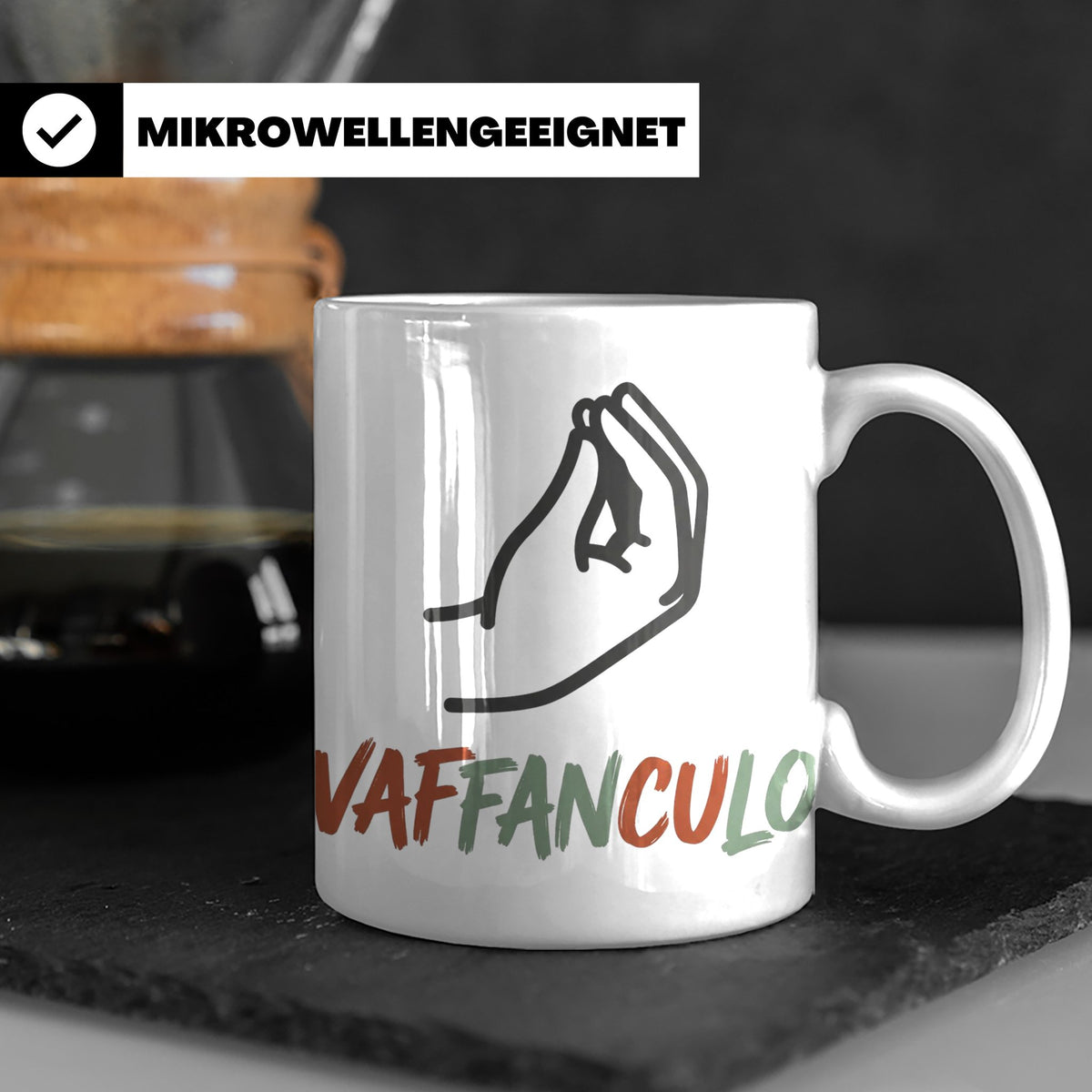 Vaffanculo Tasse mit italienischer Handgeste, lustiger Spruc – Weiß [farbe:weiß]
