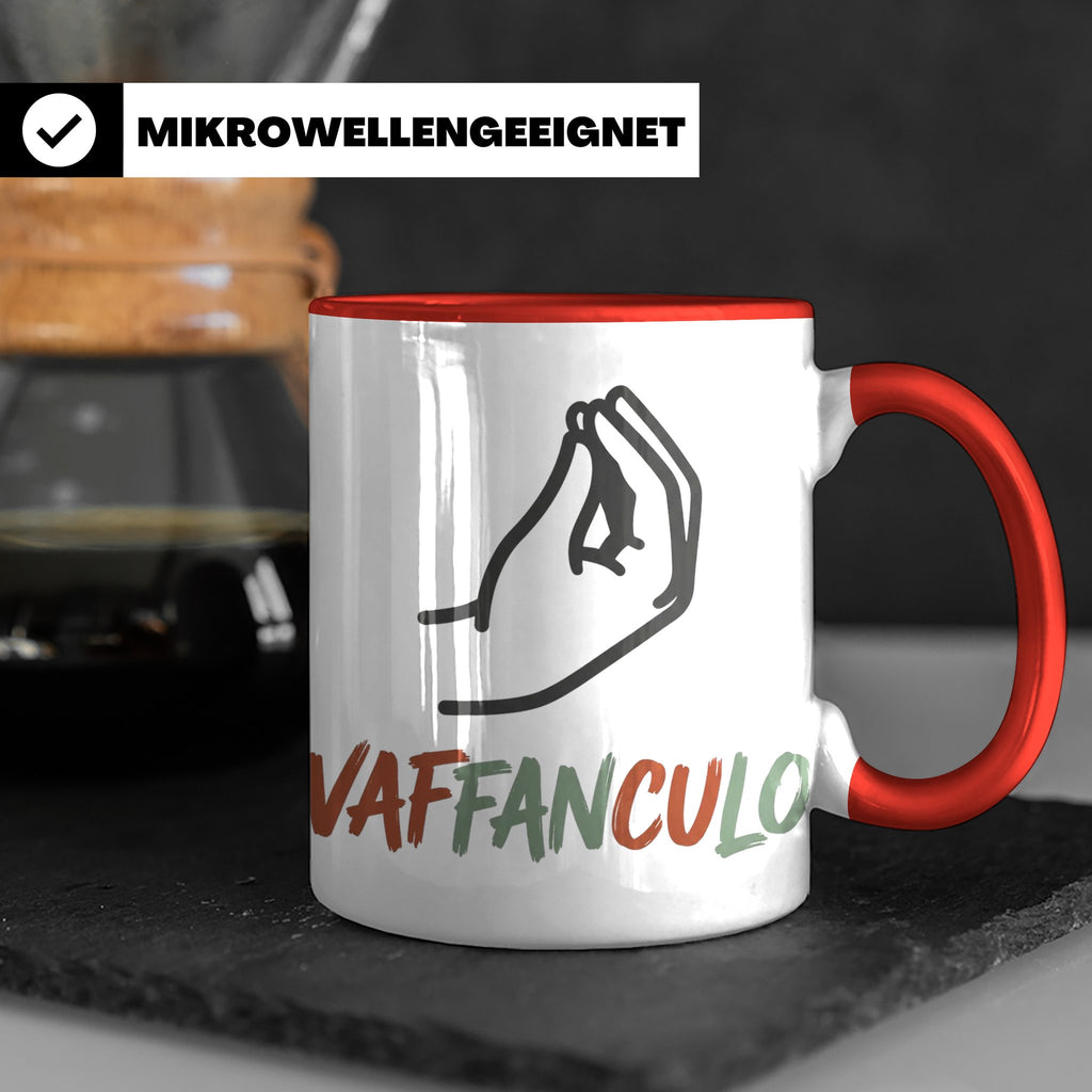 Vaffanculo Tasse mit italienischer Handgeste, lustiger Spruc – Rot [farbe:rot]