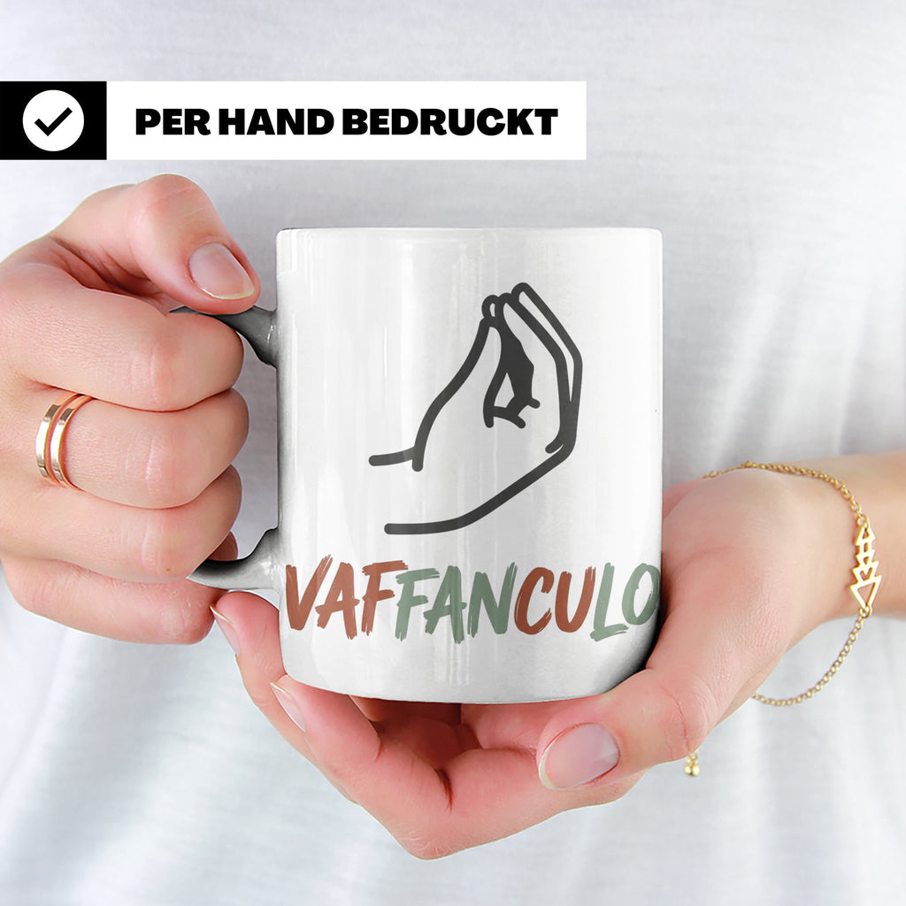 Vaffanculo Tasse mit italienischer Handgeste, lustiger Spruc – Weiß [farbe:weiß]