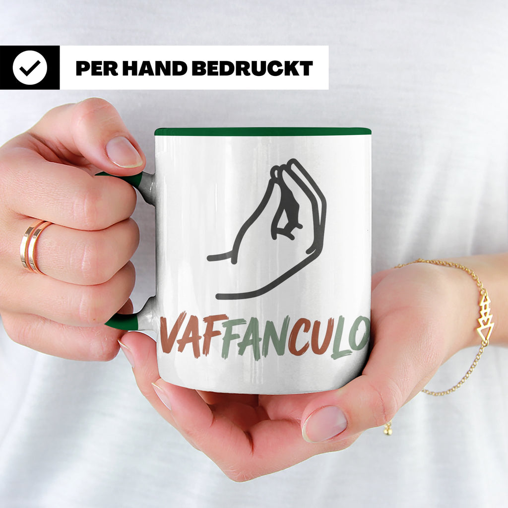 Vaffanculo Tasse mit italienischer Handgeste, lustiger Spruc – Grün [farbe:grün]