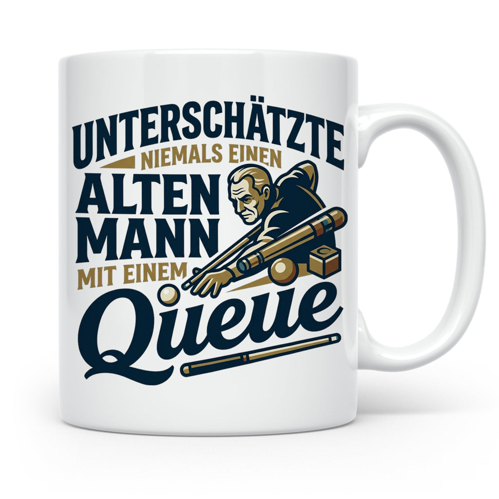 Alter Mann mit Queue Tasse für Billardspieler, lustiger Spru – Weiß [farbe:weiß]