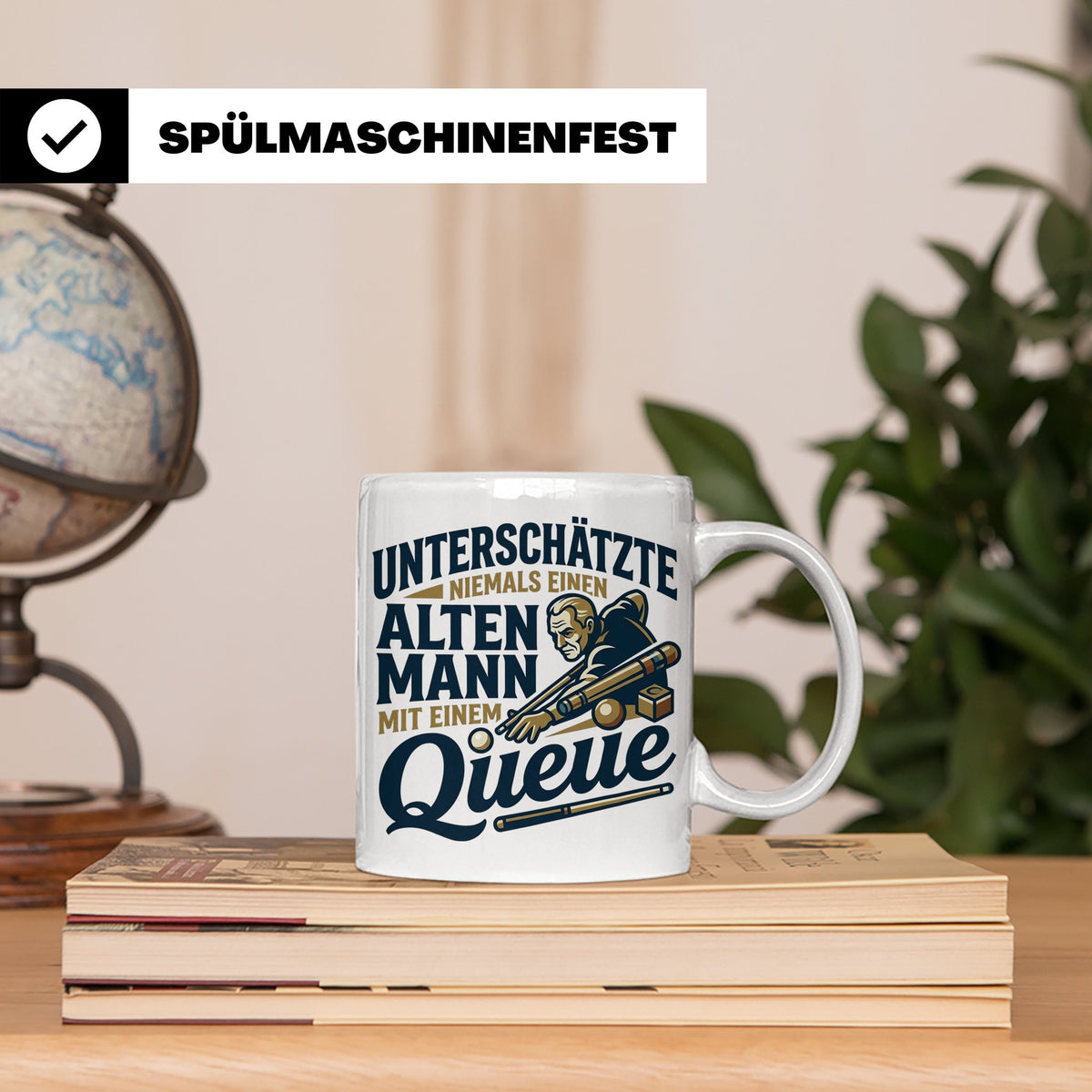 Alter Mann mit Queue Tasse für Billardspieler, lustiger Spru – Weiß [farbe:weiß]
