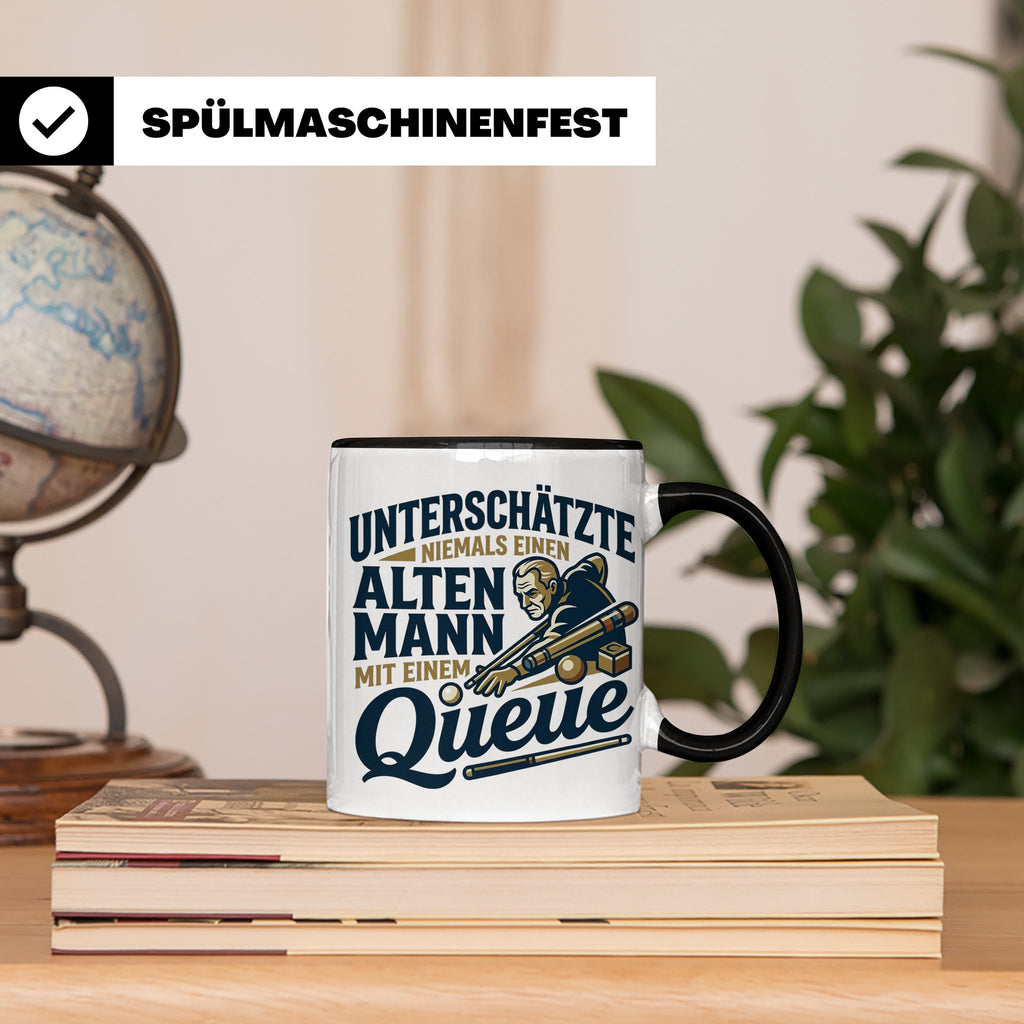 Alter Mann mit Queue Tasse für Billardspieler, lustiger Spru – Schwarz [farbe:schwarz]