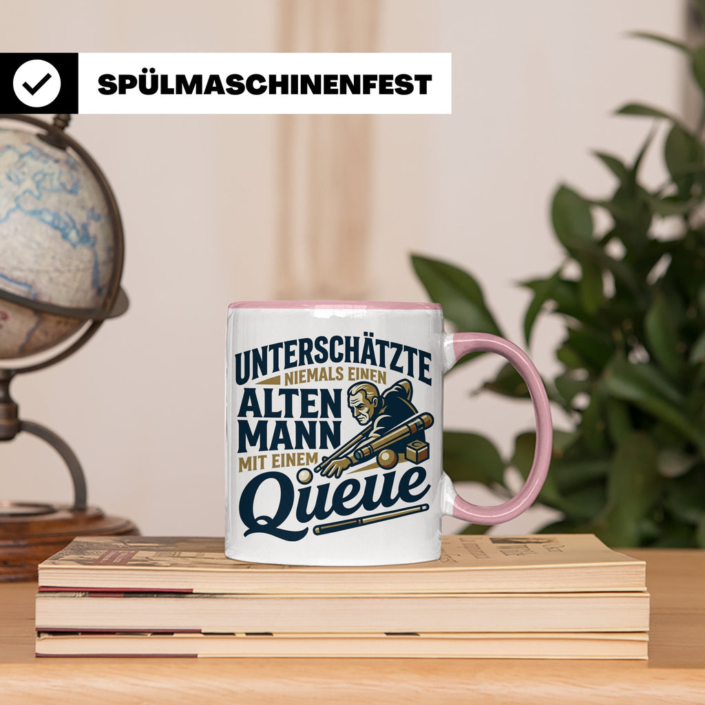 Alter Mann mit Queue Tasse für Billardspieler, lustiger Spru – Rosa [farbe:rosa]