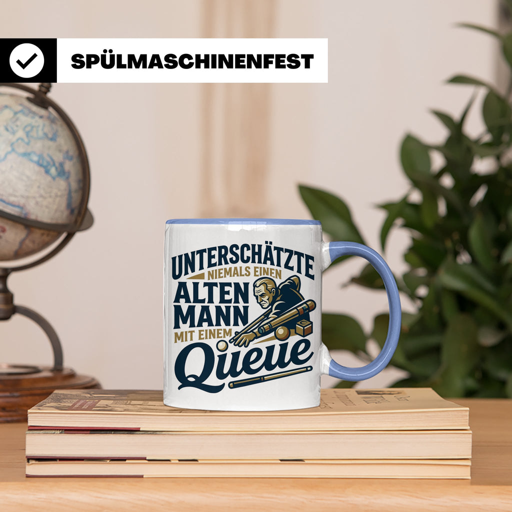 Alter Mann mit Queue Tasse für Billardspieler, lustiger Spru – Blau [farbe:blau]