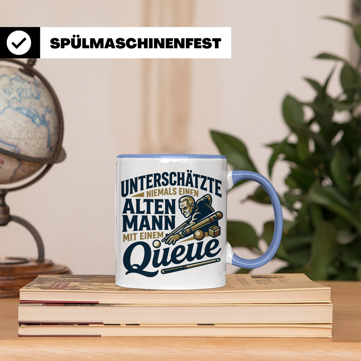 Alter Mann mit Queue Tasse für Billardspieler, lustiger Spru – Blau [farbe:blau]